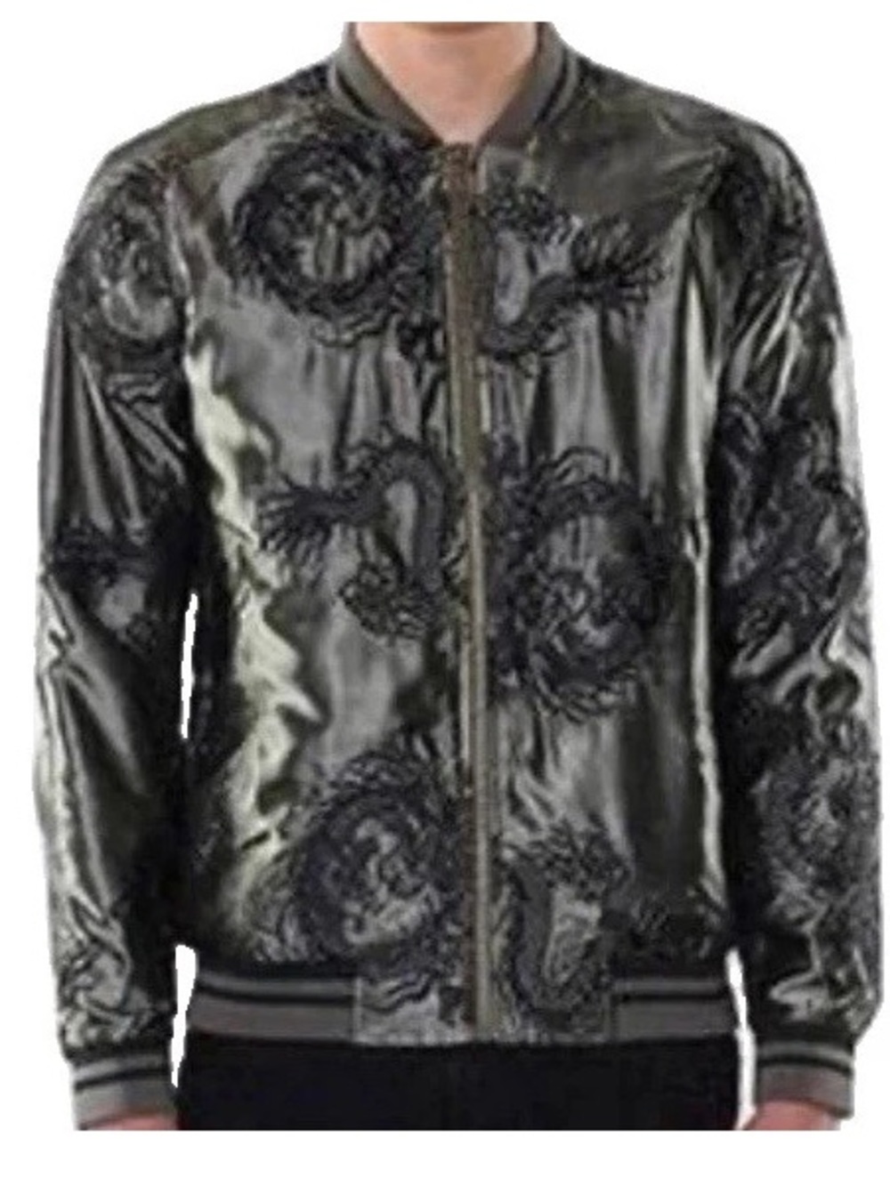 Standard Issue Small Green Dragon Satin Bomber Jacket Unisex Embroidered Varsity